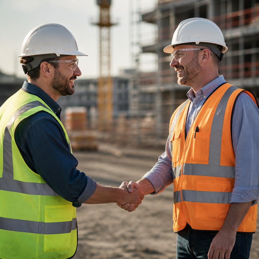 Two construction professionals shaking hands